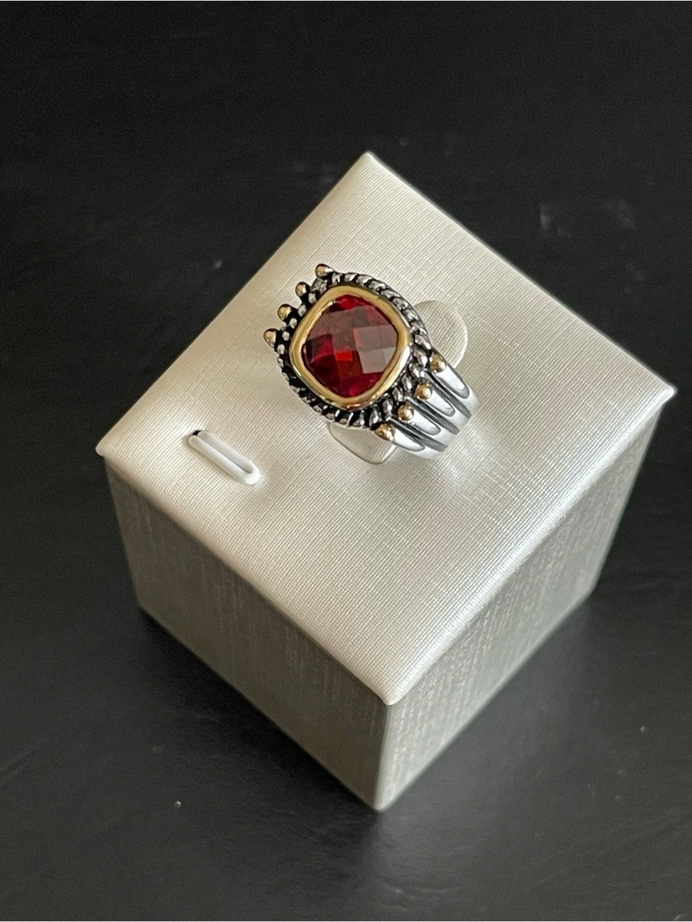 New Two-Tone simulated red garnet Statement Ring